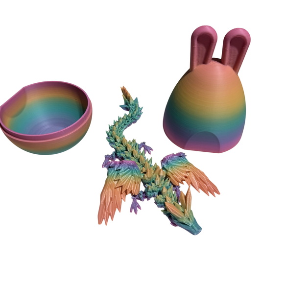 Easter Basket Articulated Crystal Dragon 3D Printed Rainbow Bunny‎ Egg Decor - Picture 4 of 5